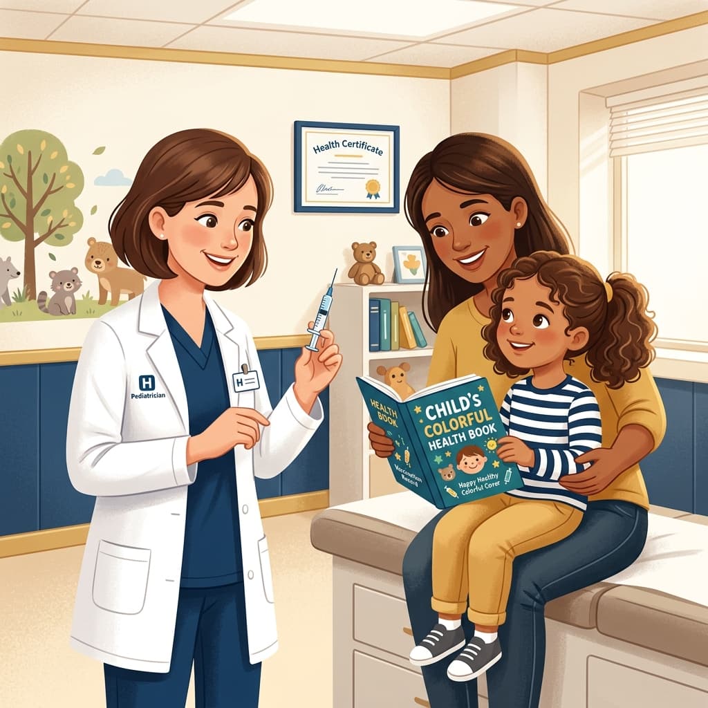 Pediatrician vaccinating a child with mother's support