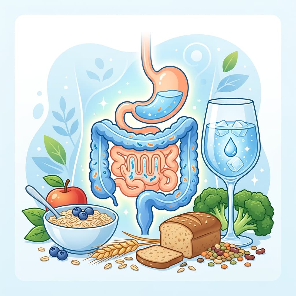 Piles, Fissure, and Fistula Guide — visual representing digestive system, high-fiber foods, and general surgery care